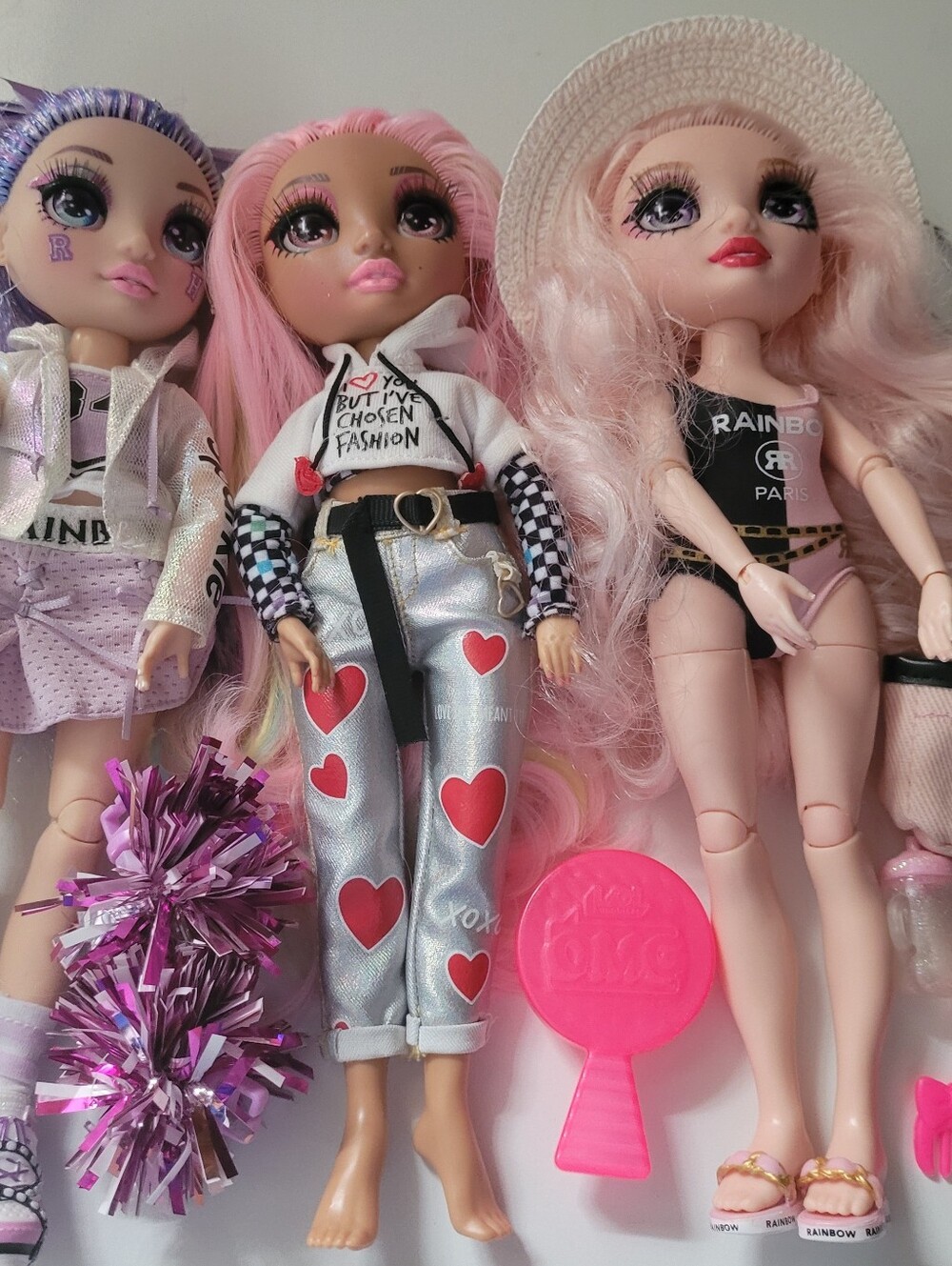 Rainbow Dolls 3 Fashion Doll Lott - Pink & Purple Styles Preowned.